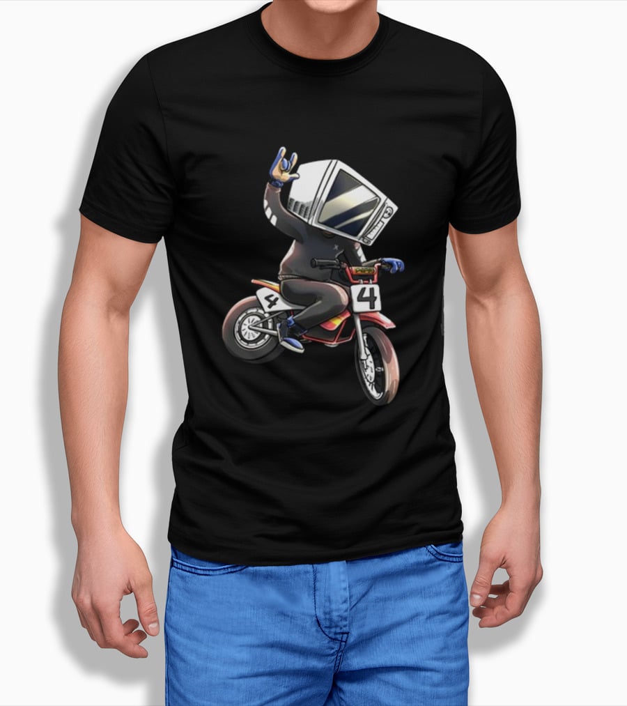Makethehoodsmile Microwave Man Riding Number 4 Motorcycle T-Shirt