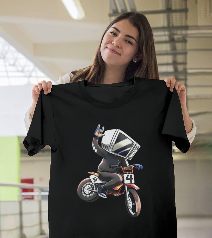 Makethehoodsmile Microwave Man Riding Number 4 Motorcycle T-Shirt