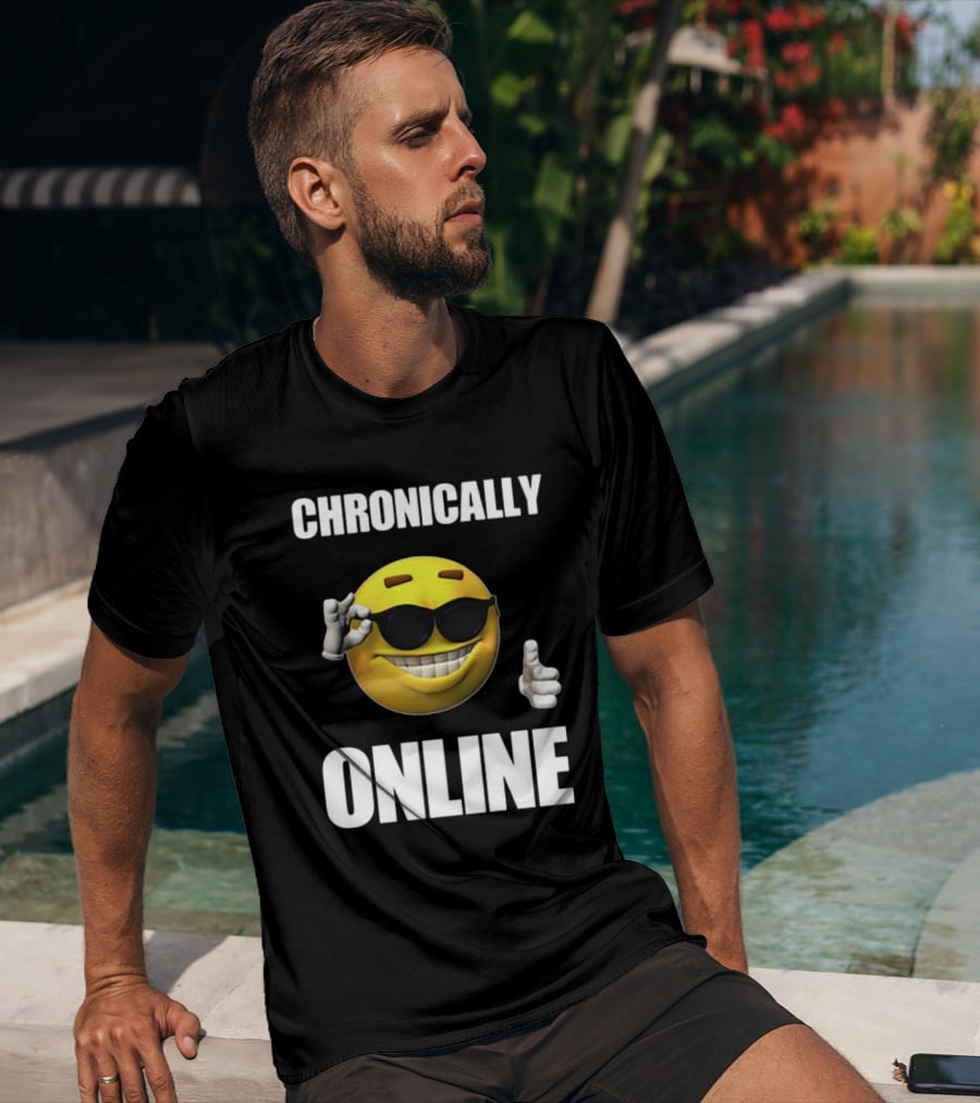 Chronically Online Cool Sunglasses Thumbs Up Emoji T-Shirt