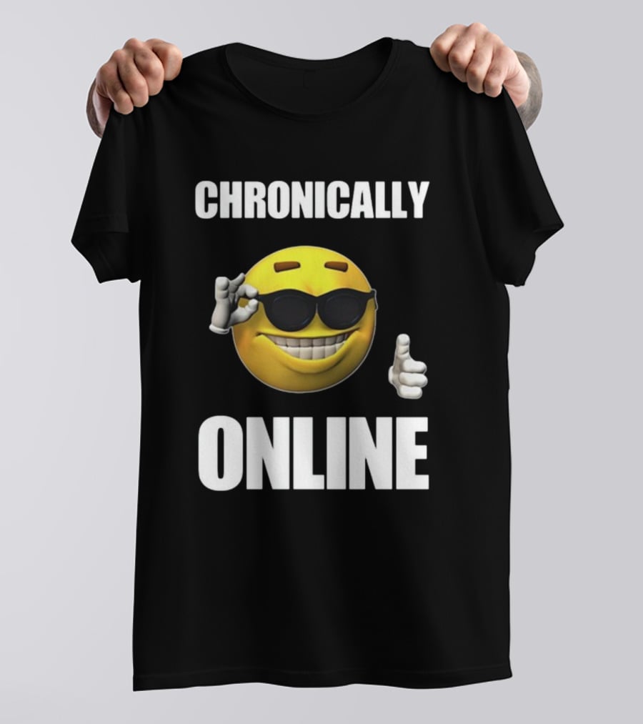 Chronically Online Cool Sunglasses Thumbs Up Emoji T-Shirt