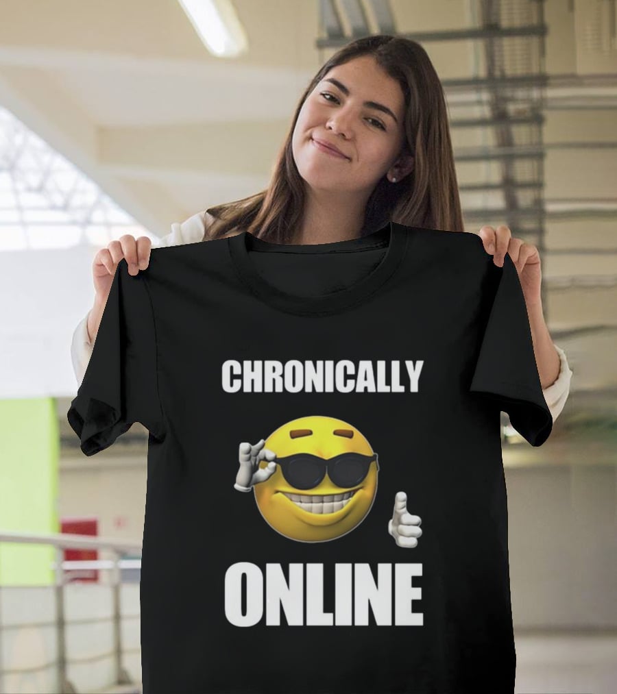 Chronically Online Cool Sunglasses Thumbs Up Emoji T-Shirt