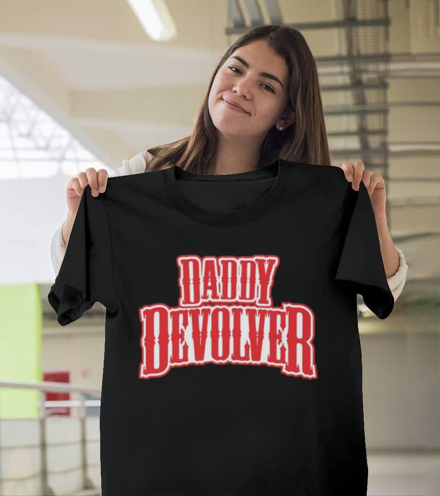 Daddy Devolver Red Western Typography T-Shirt