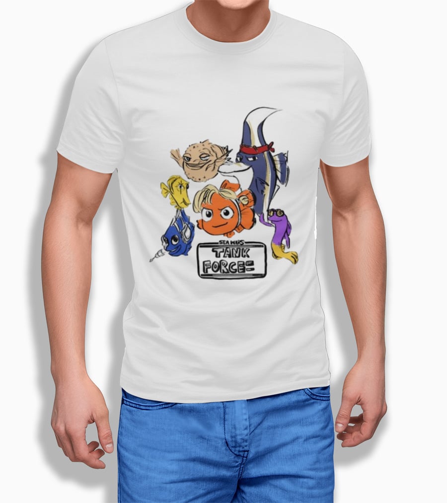 Sea Wars Tank Force Cartoon Fish Characters T-Shirt