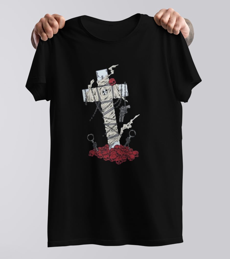 Trigun Nicholas D. Wolfwood Cross With Chains And Skulls T-Shirt