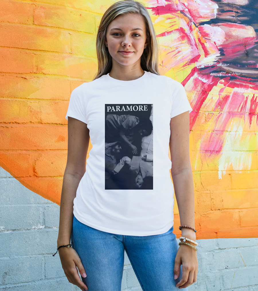 Paramore Black And White Band Photo Trio Lying Down T-Shirt