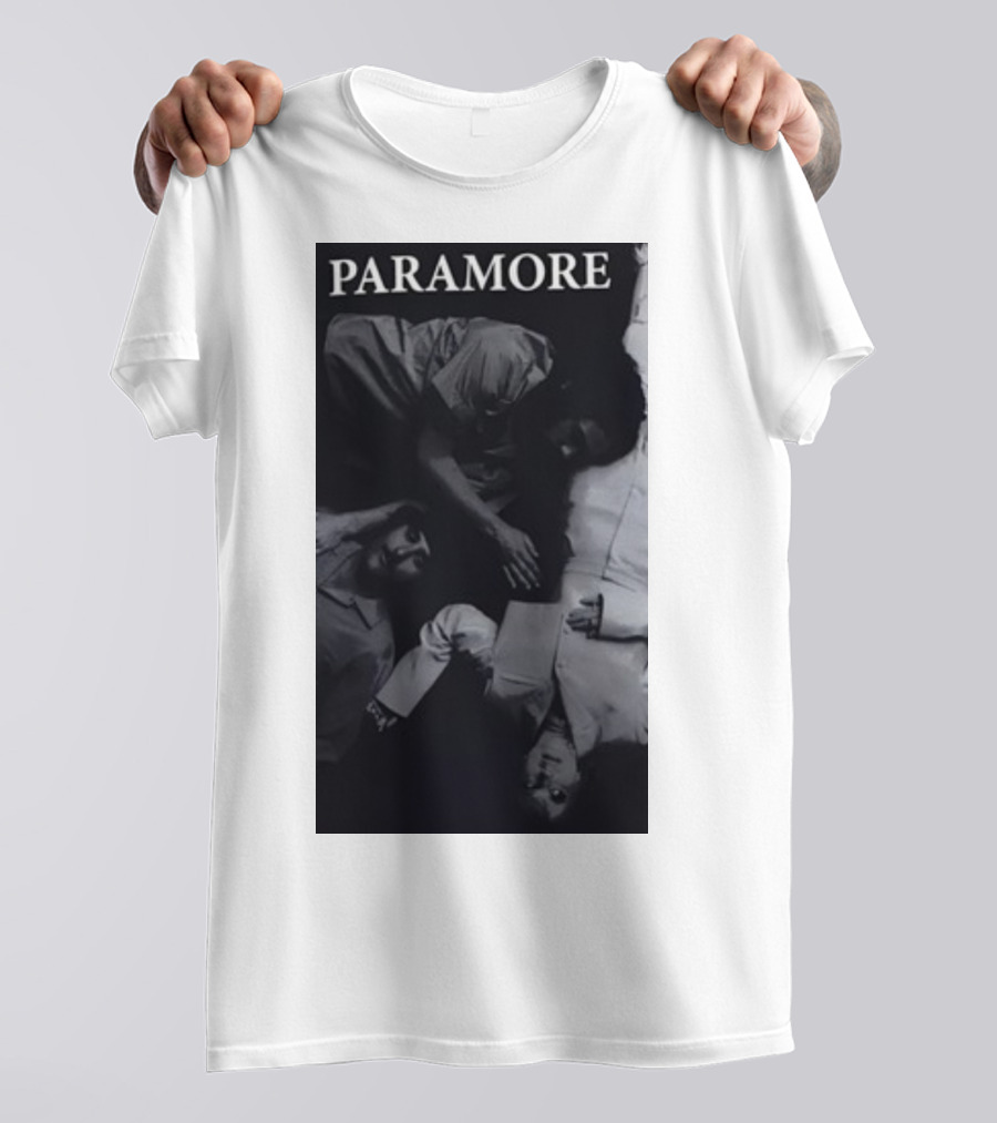 Paramore Black And White Band Photo Trio Lying Down T-Shirt
