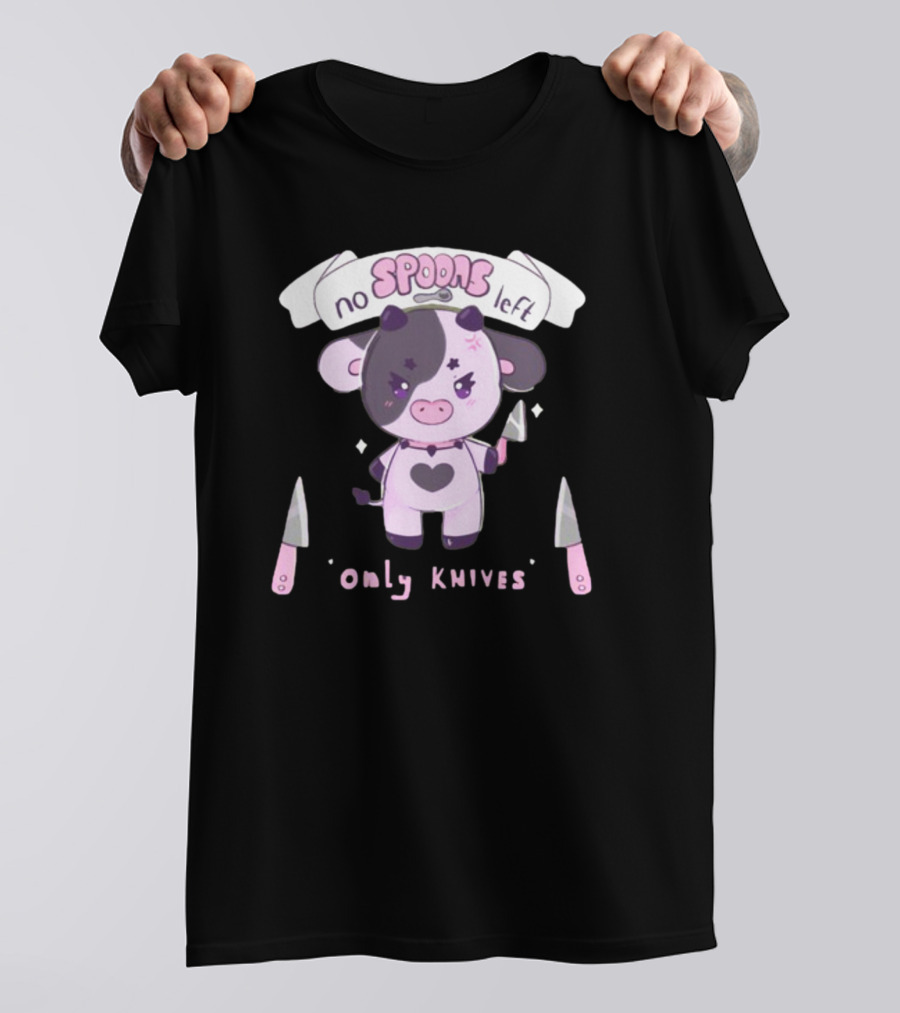No Spoons Left Only Knives Angry Cow With Heart And Cute Pastel Knives T-Shirt