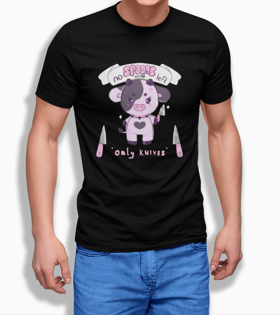 No Spoons Left Only Knives Angry Cow With Heart And Cute Pastel Knives T-Shirt