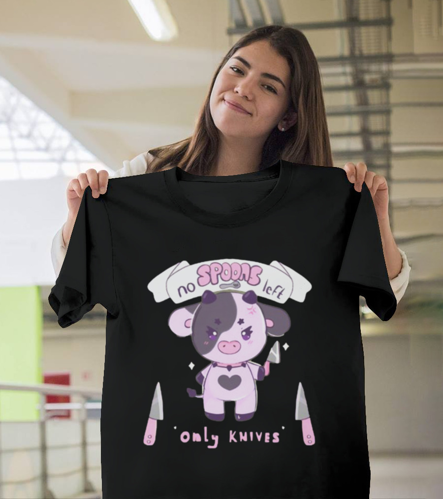 No Spoons Left Only Knives Angry Cow With Heart And Cute Pastel Knives T-Shirt