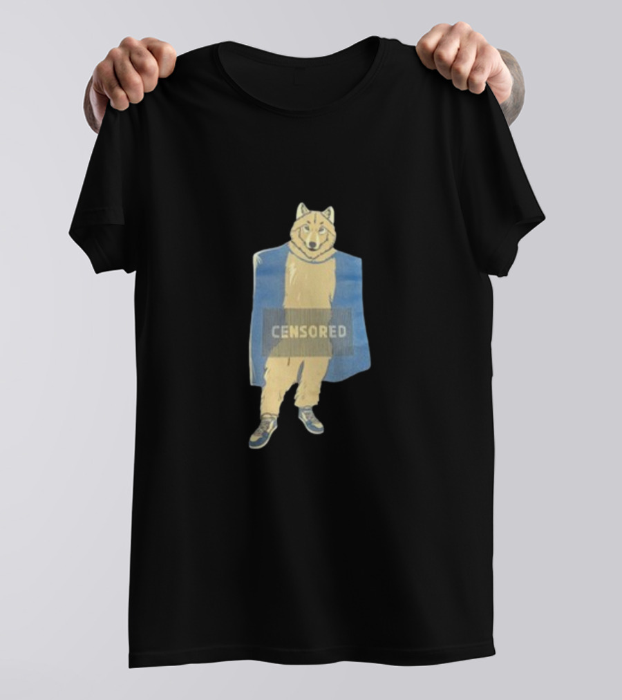 Censored Wolf In Suit With Blue Background T-Shirt