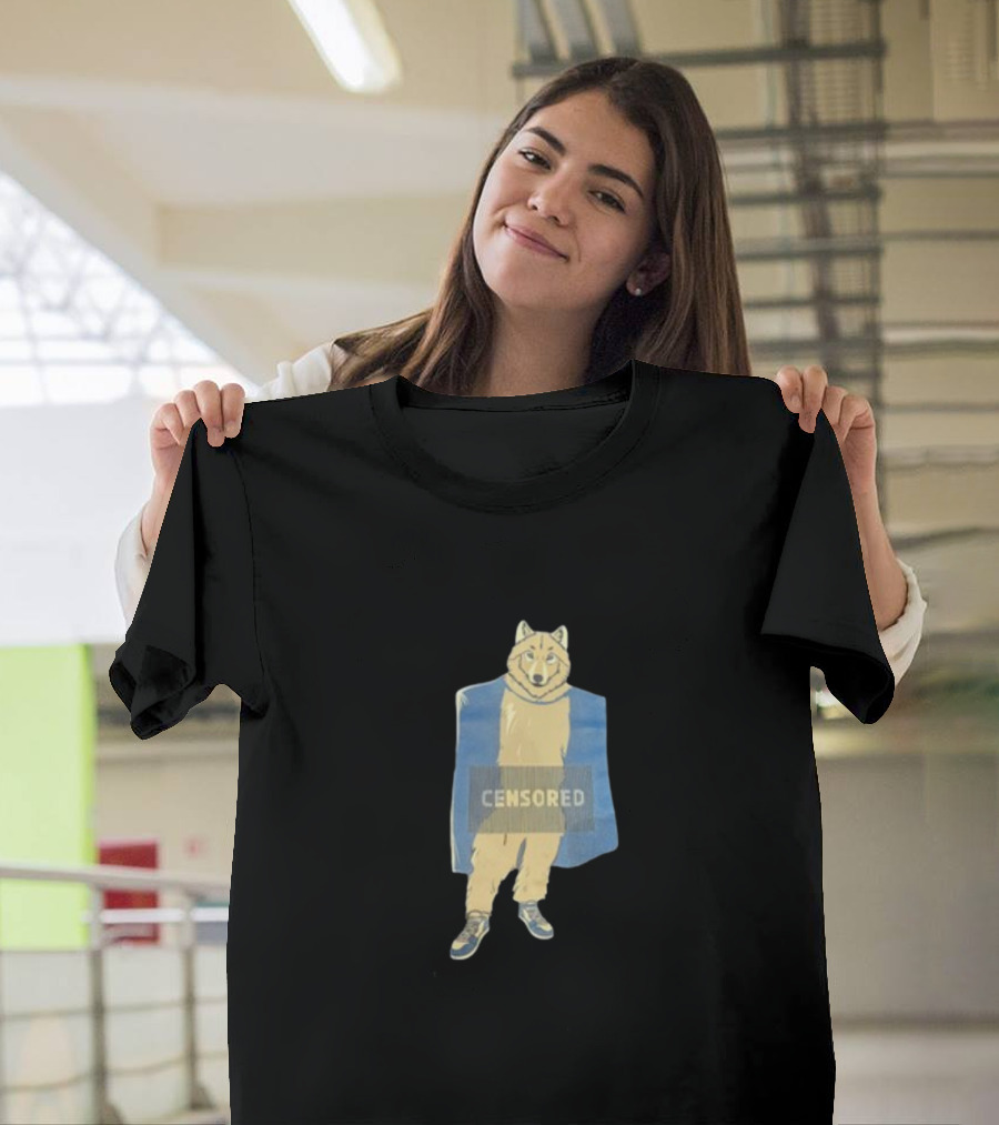 Censored Wolf In Suit With Blue Background T-Shirt