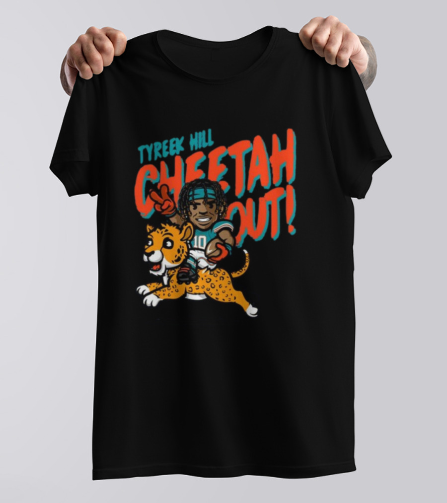 Tyreek Hill Cheetah Out Riding Cartoon Cheetah Football Player Character T-Shirt