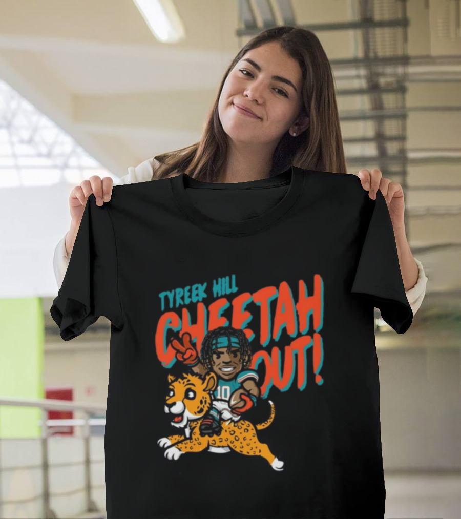Tyreek Hill Cheetah Out Riding Cartoon Cheetah Football Player Character T-Shirt