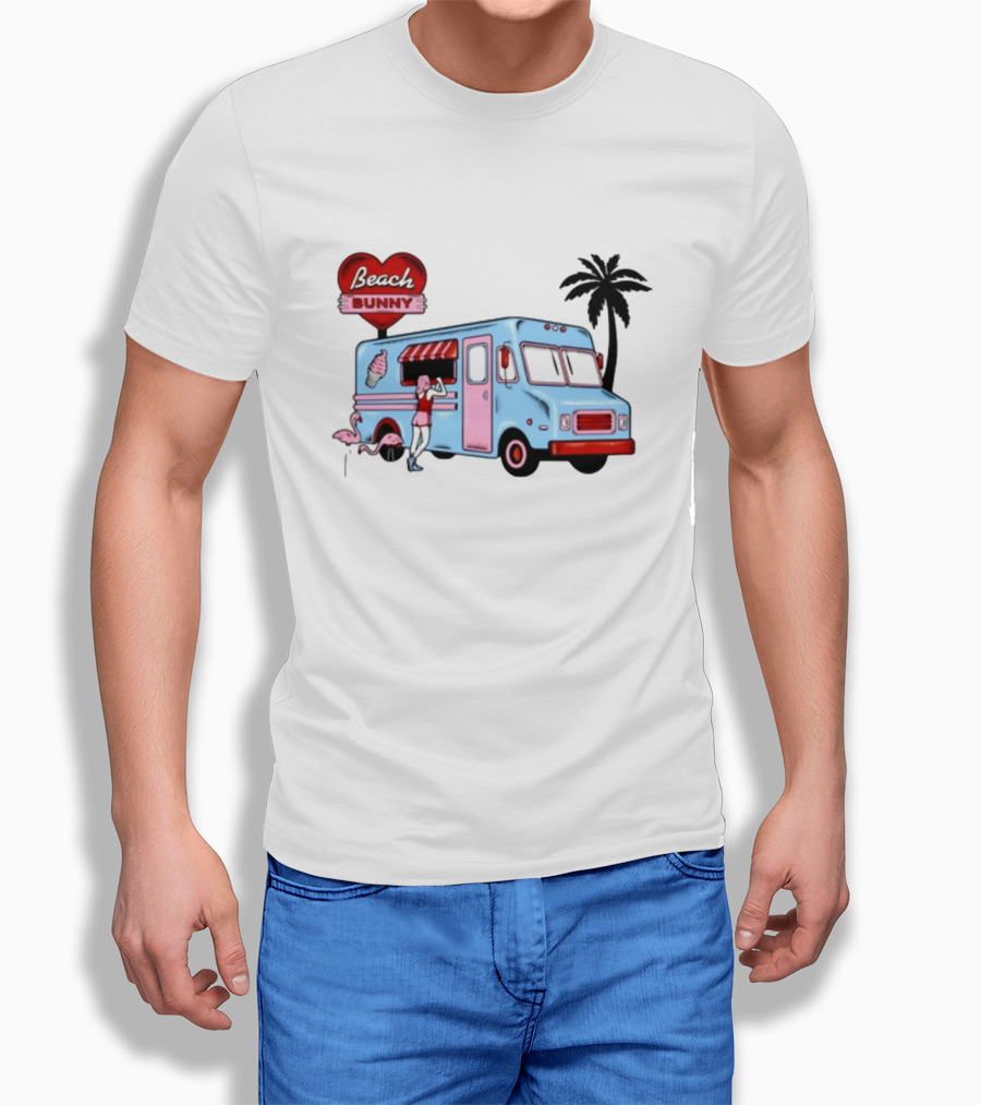 Beach Bunny Ice Cream Truck Flamingo Palm Tree T-Shirt