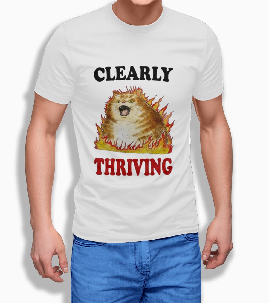 CLEARLY THRIVING Fluffy Cat In Flames T-Shirt