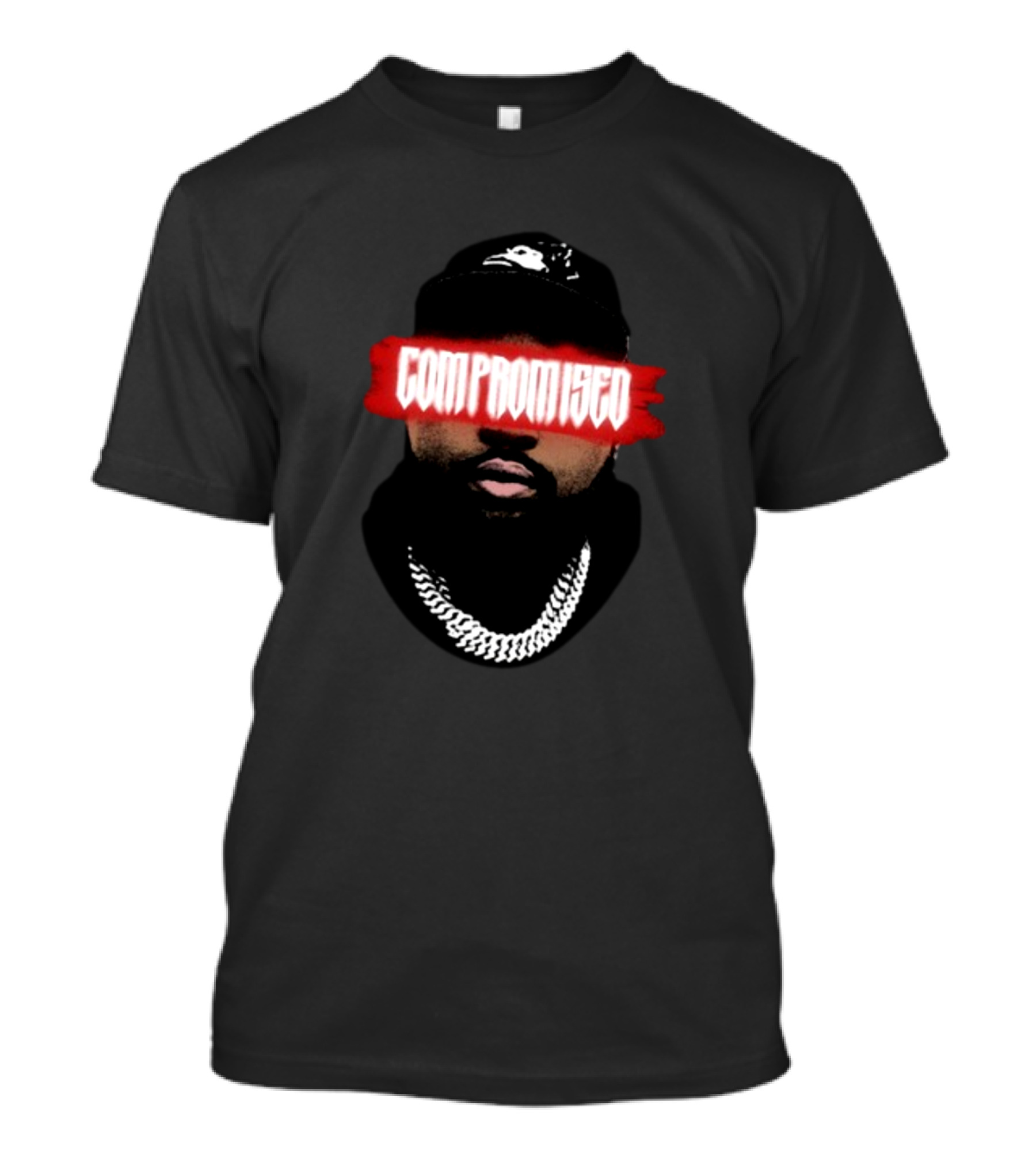 Compromised Red Text Mask Black Cap Chain T-Shirt