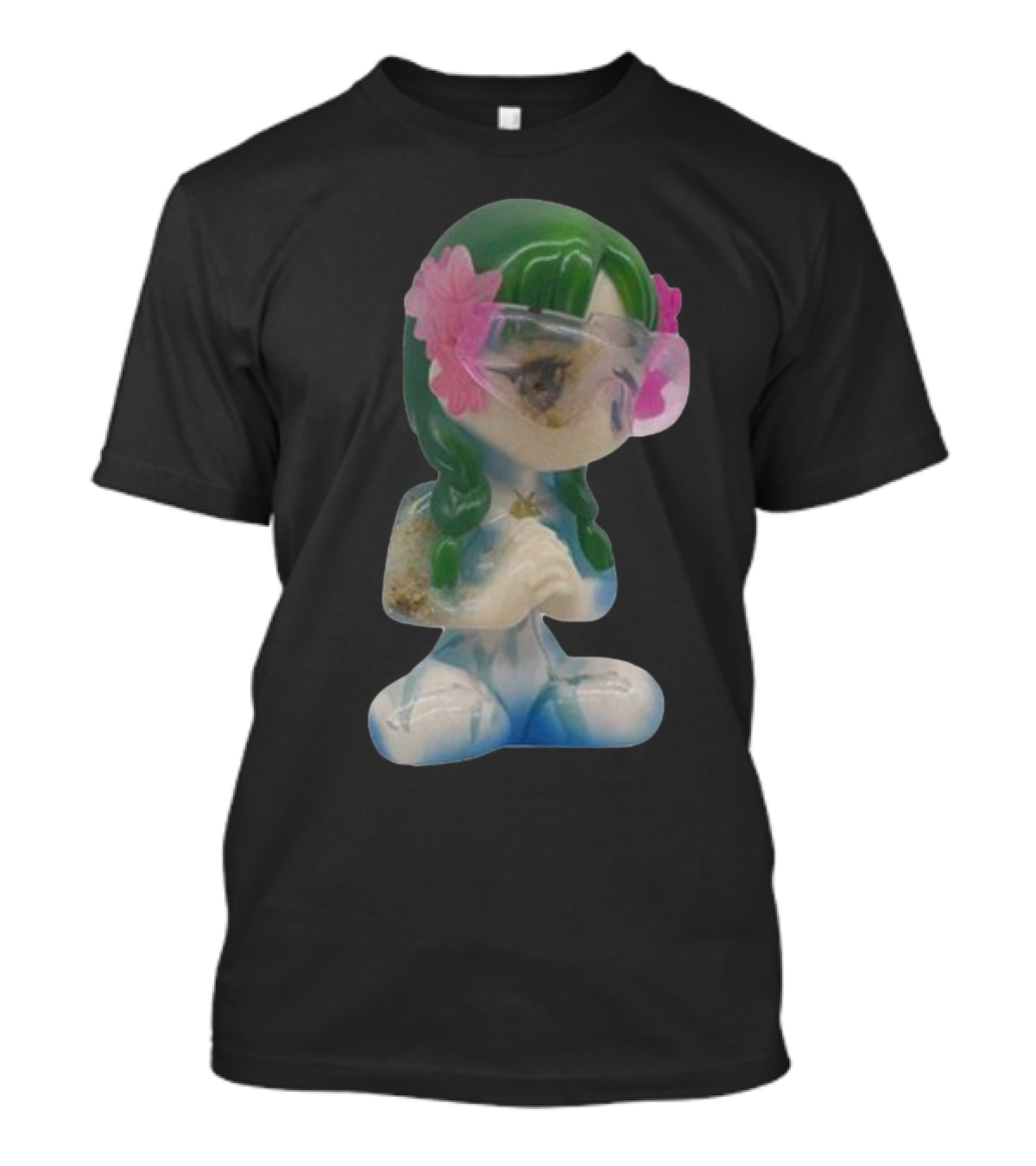 Kikillopieces Tanaka Resin Figurine With Green Hair And Pink Flower Accessories T-Shirt