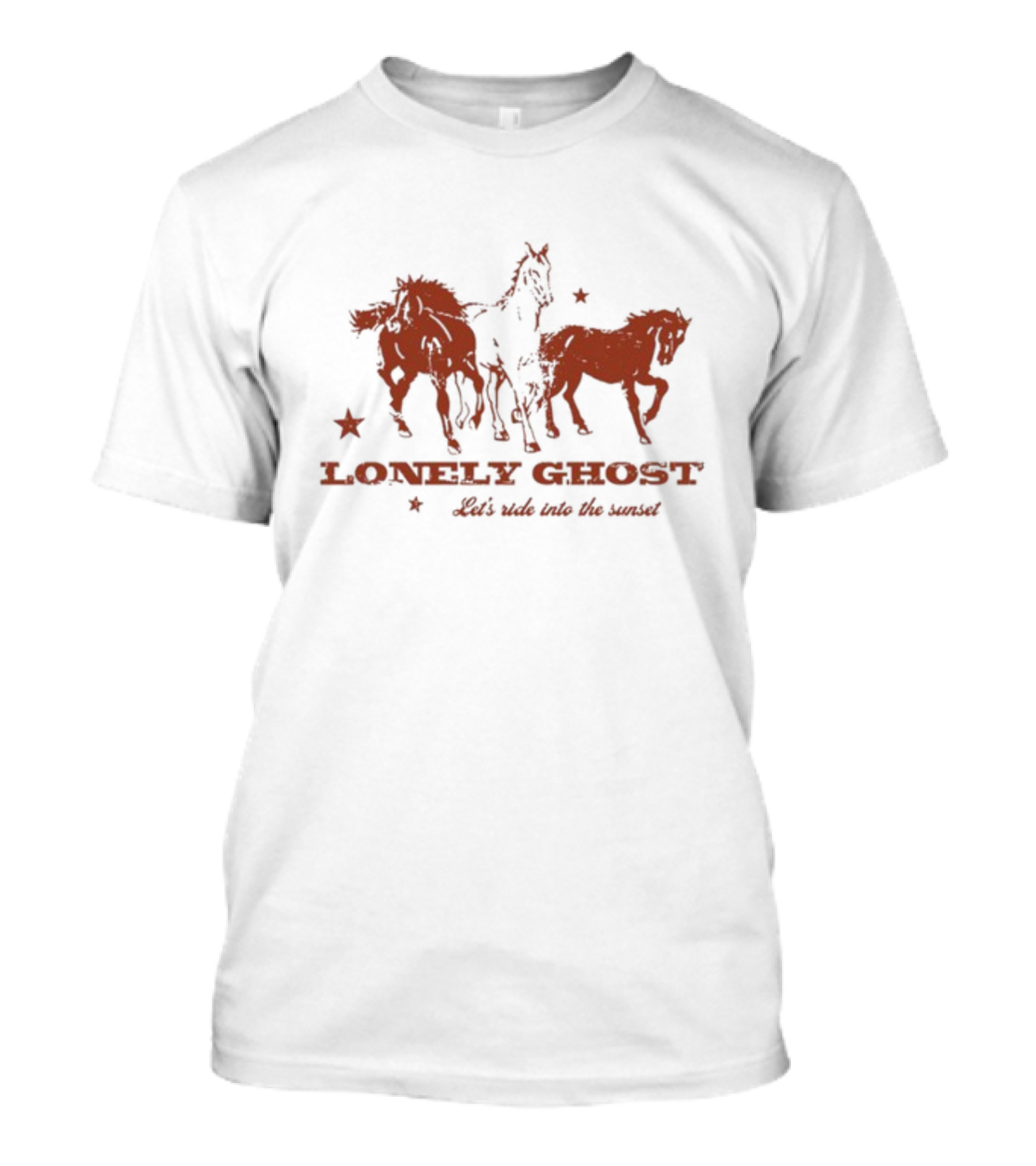 Lonely Ghost Let's Ride Into The Sunset Horses And Stars T-Shirt