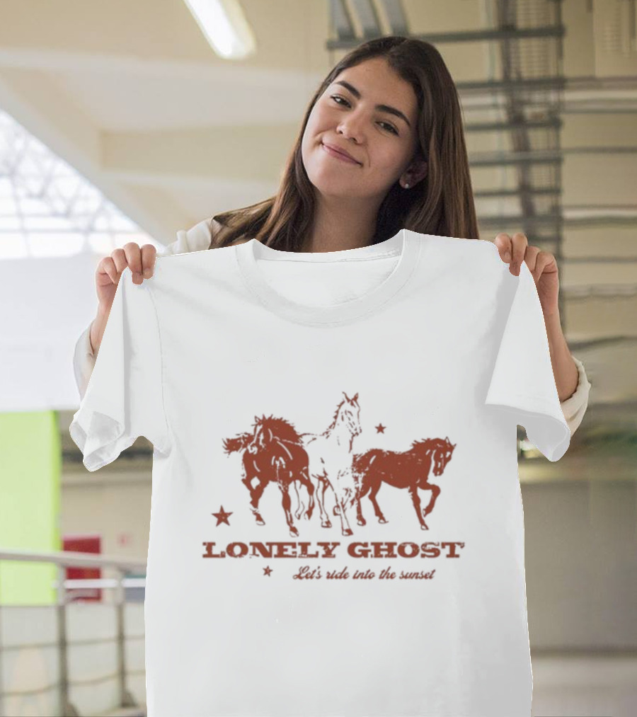 Lonely Ghost Let's Ride Into The Sunset Horses And Stars T-Shirt