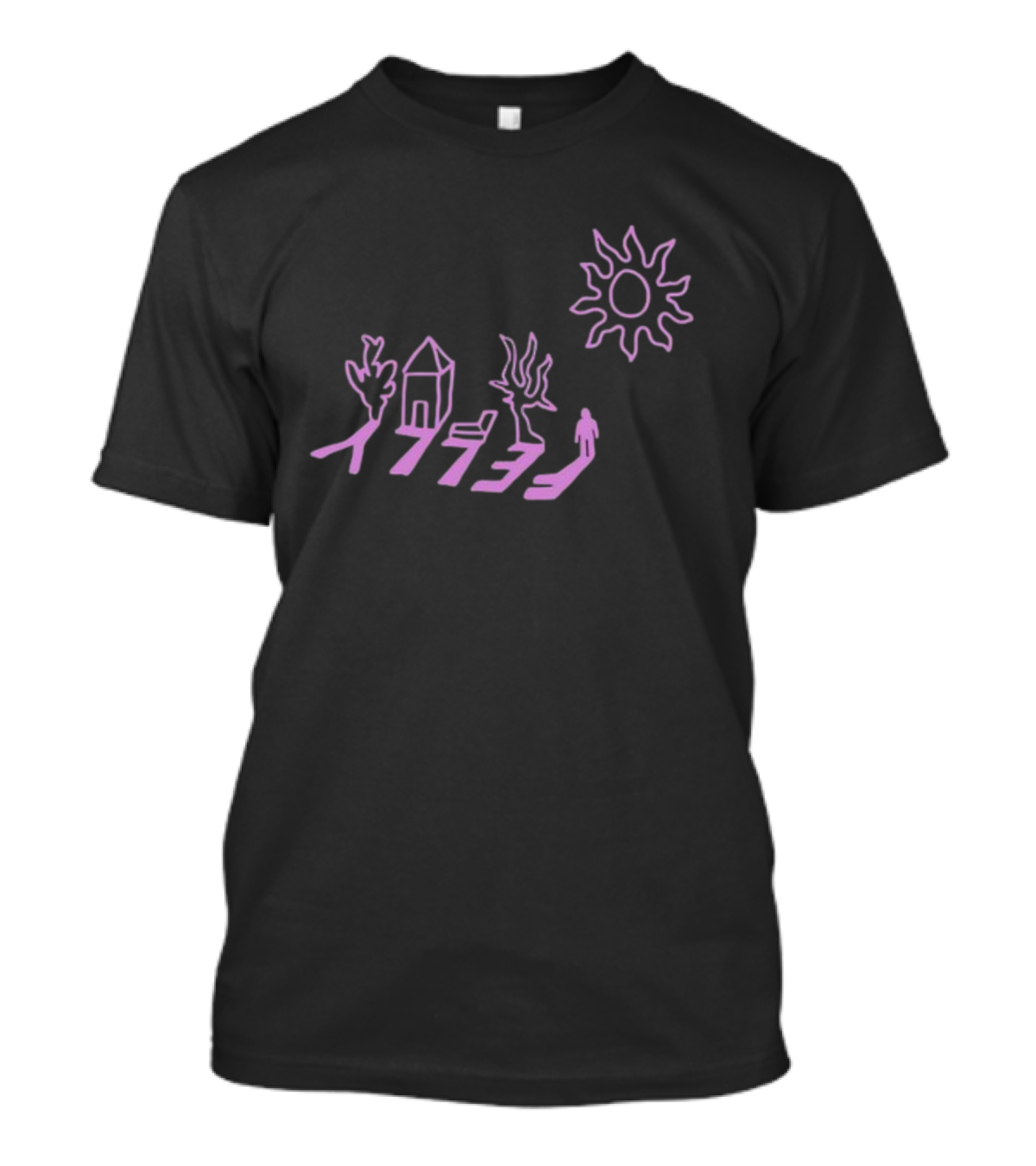 Felly Shadow Tree House Person Sun Pink T-Shirt