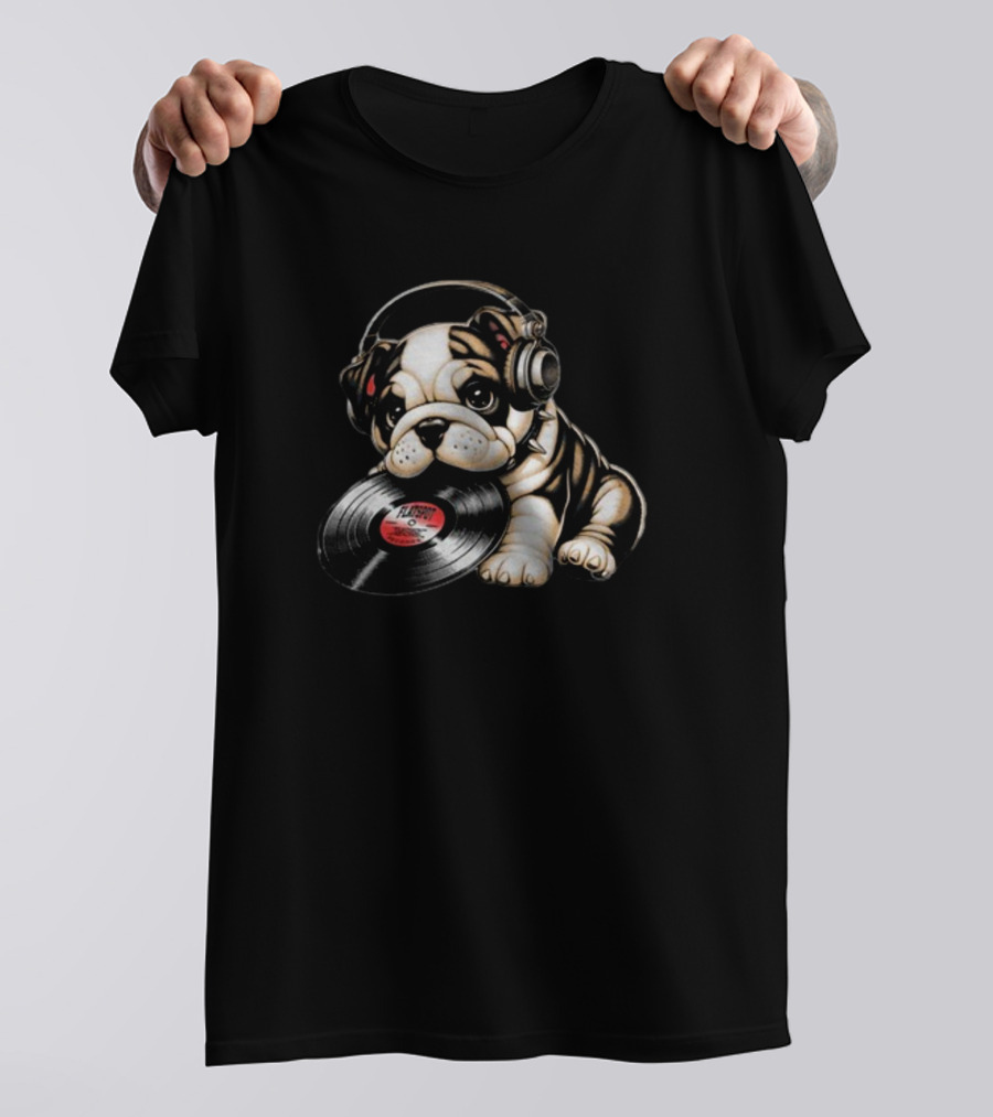 Flatspot Records Babydog Vinyl Headphones Bulldog T-Shirt