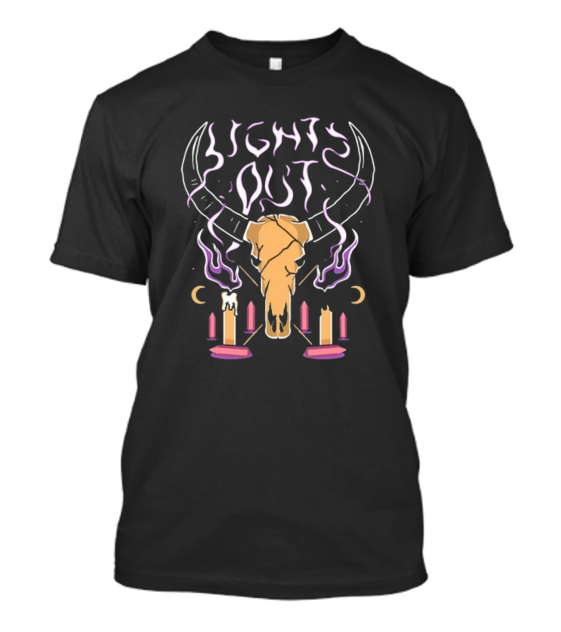 Lights Out Bison Ritual Candles Skulls Moons T-Shirt