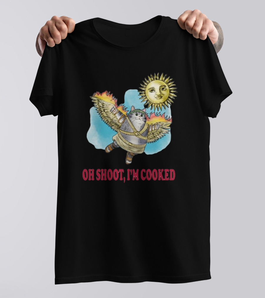 Oh Shoot I'm Cooked Flying Cat With Wings Near Sun T-Shirt