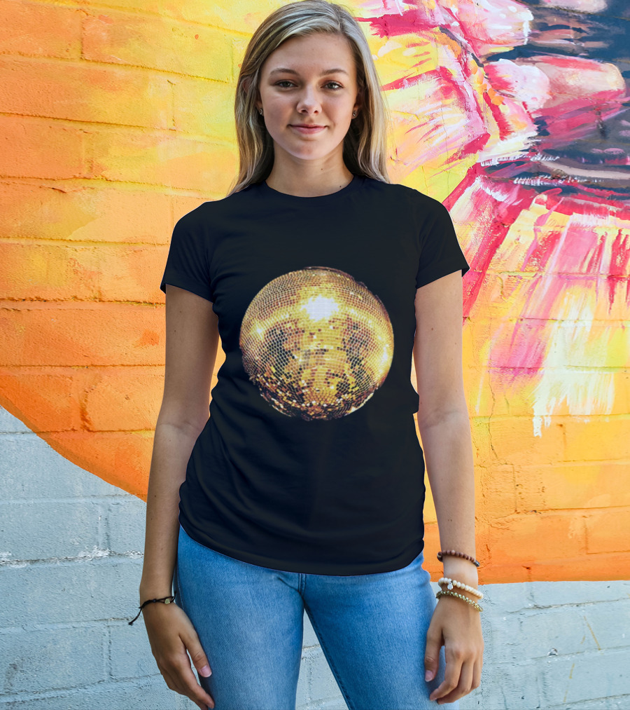 Gold Disco Ball Vintage 90s Shine Reflective Party T-Shirt