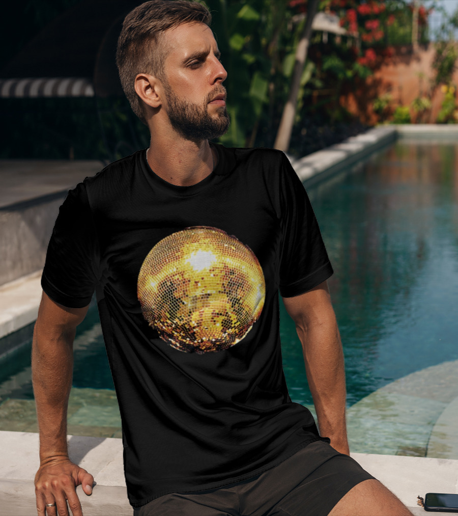 Gold Disco Ball Vintage 90s Shine Reflective Party T-Shirt
