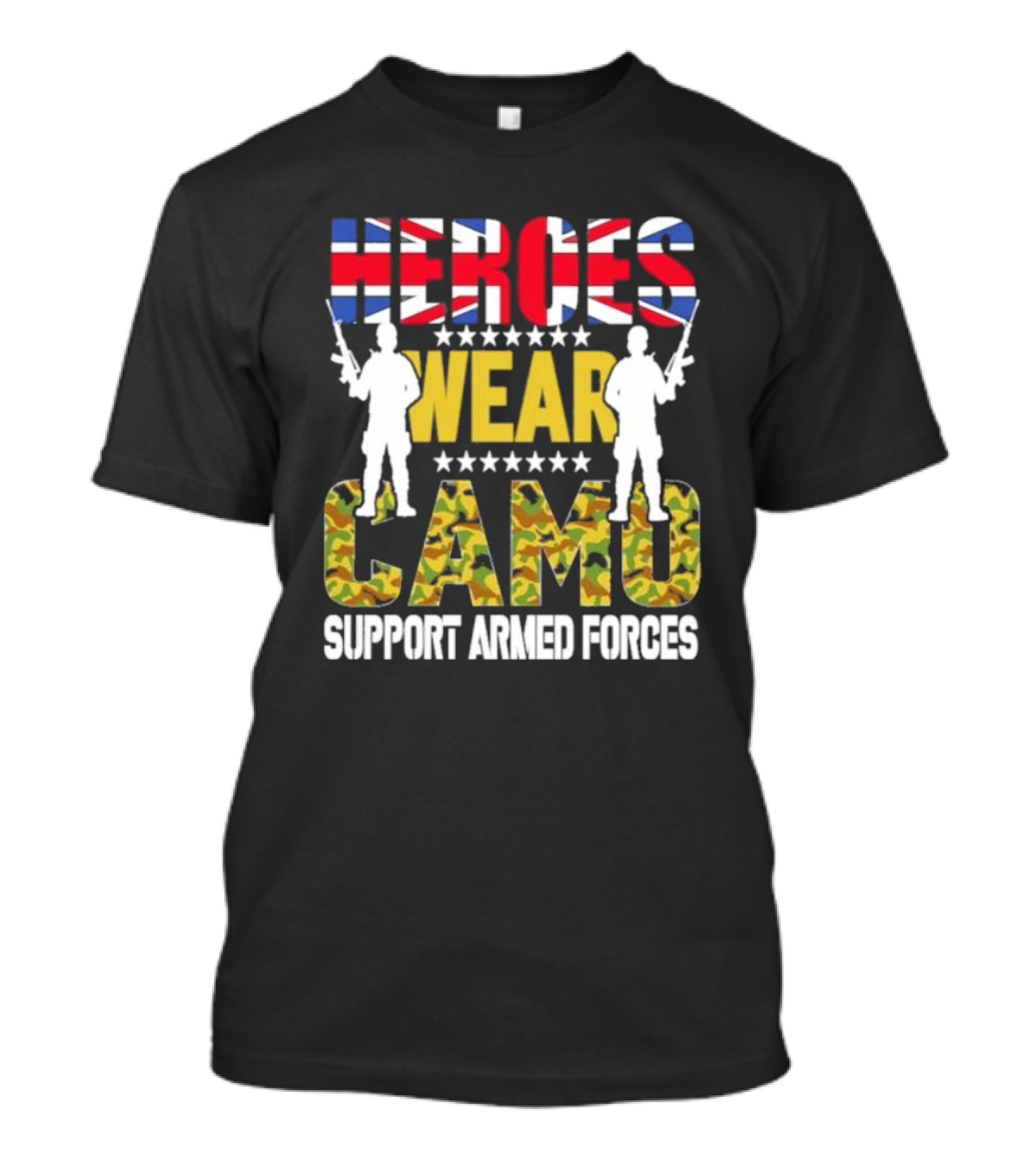 Heroes Wear Camo Support Armed Forces UK Flag T-Shirt