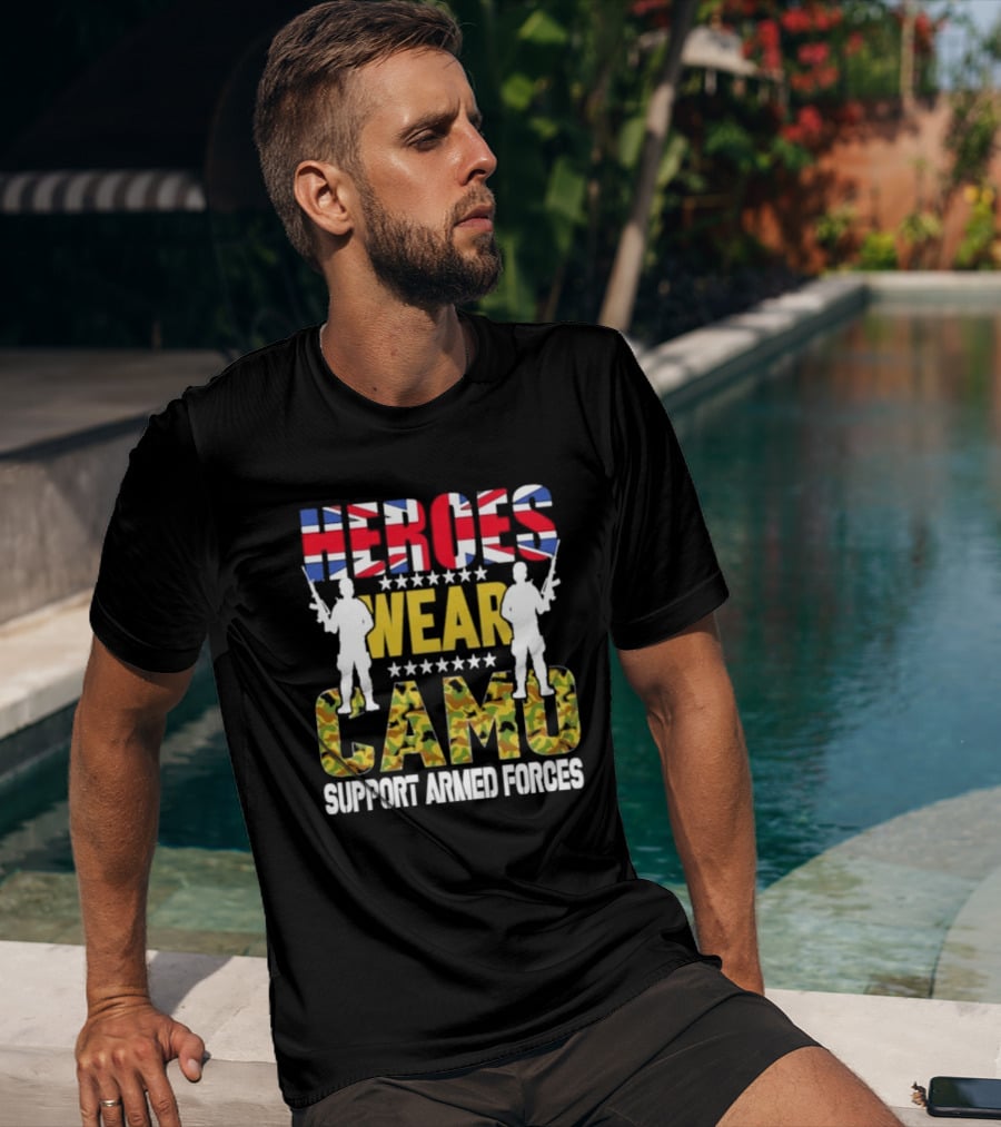Heroes Wear Camo Support Armed Forces UK Flag T-Shirt