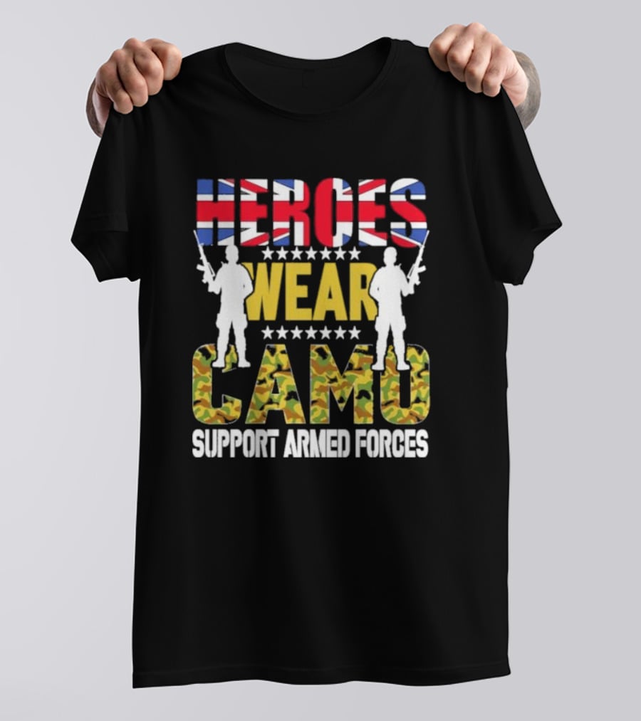 Heroes Wear Camo Support Armed Forces UK Flag T-Shirt