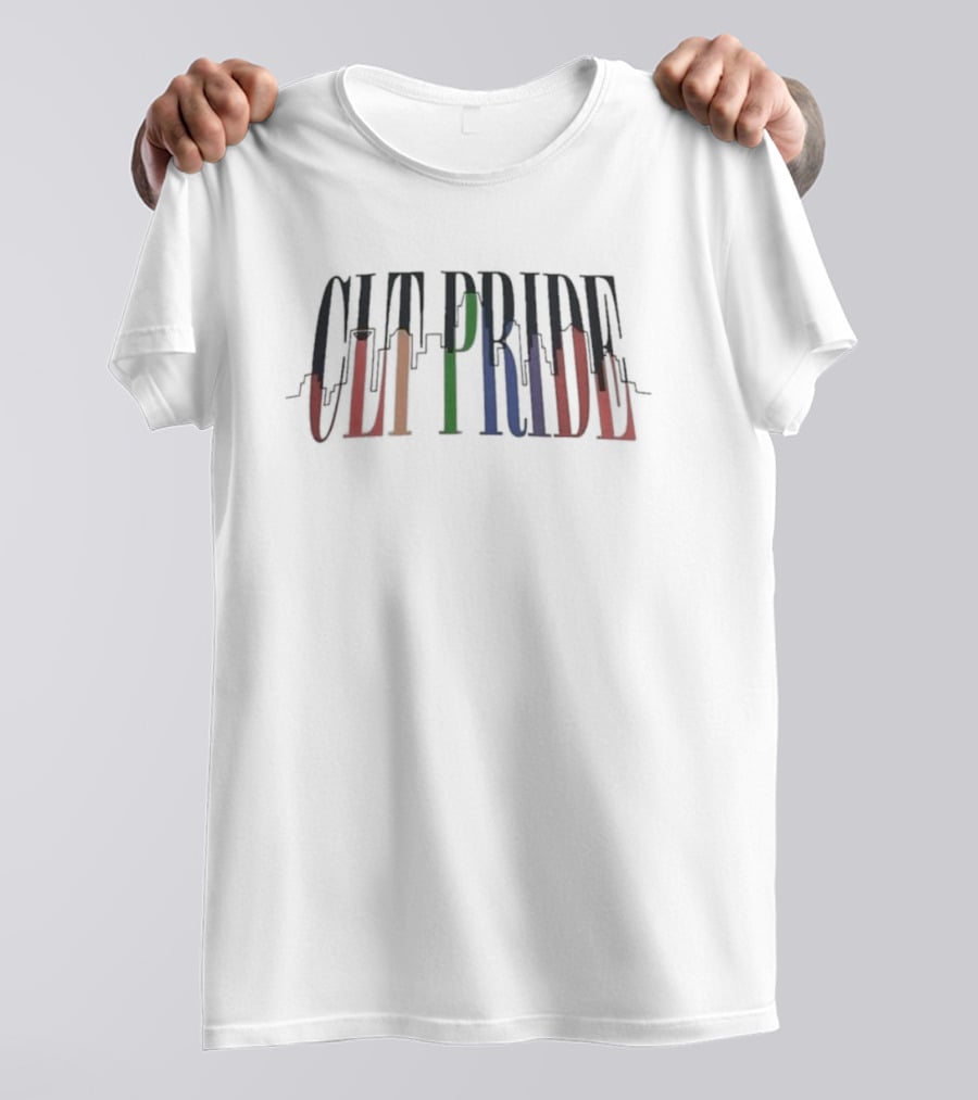 CLT Pride City Colorful Skyline Text T-Shirt