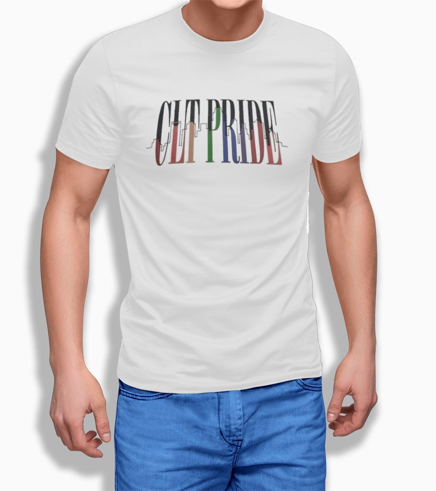 CLT Pride City Colorful Skyline Text T-Shirt