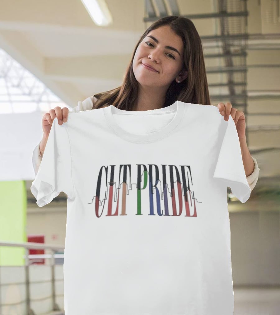 CLT Pride City Colorful Skyline Text T-Shirt