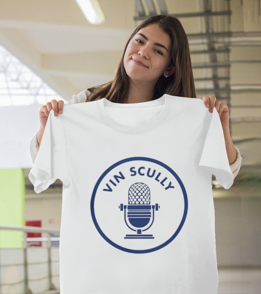 Vin Scully Microphone Blue T-Shirt