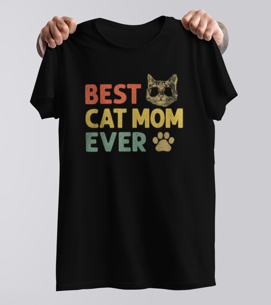 Best Cat Mom Ever Vintage Cat With Sunglasses And Paw Prints T-Shirt