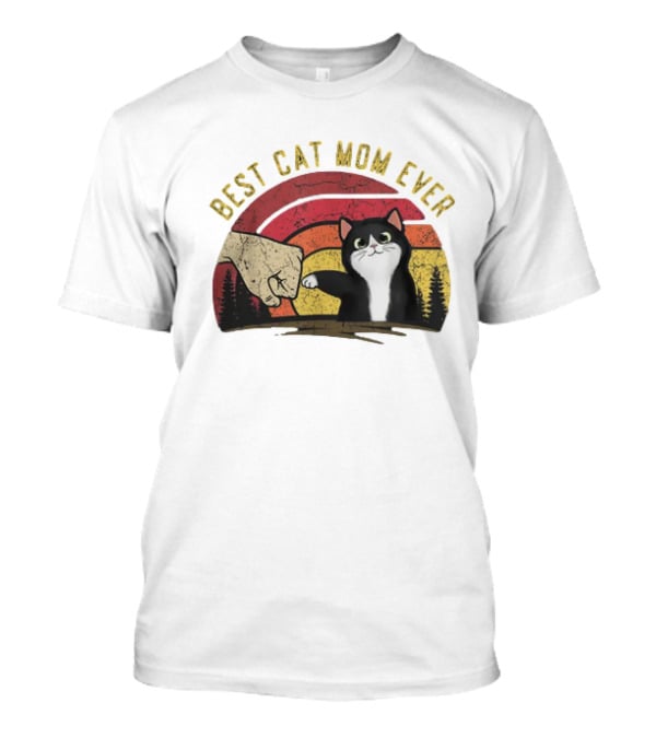 Best Cat Mom Ever Vintage Rainbow Sunset Fist Bump Cat T-Shirt