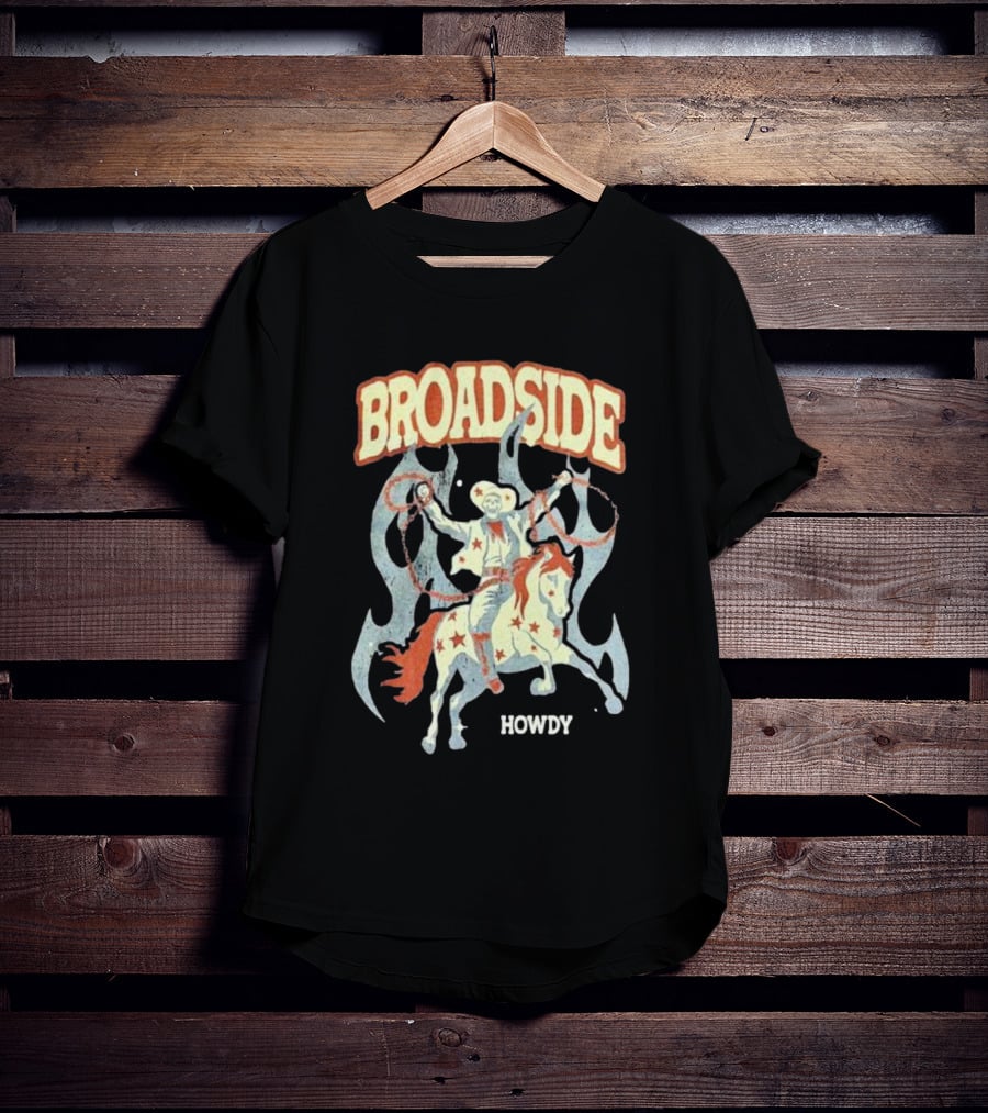 BROADSIDE HOWDY Cowboy On Horseback With Flames T-Shirt