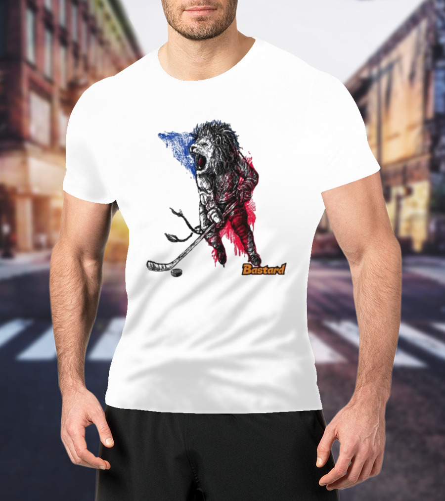 Vtipné Hokejové Potisky Bastard Lví Hokejista Trikolora T-Shirt