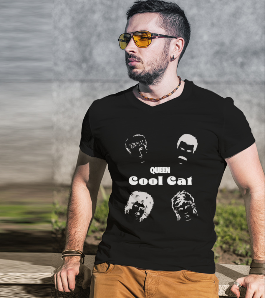 Queen Cool Cat Silhouette Faces T-Shirt