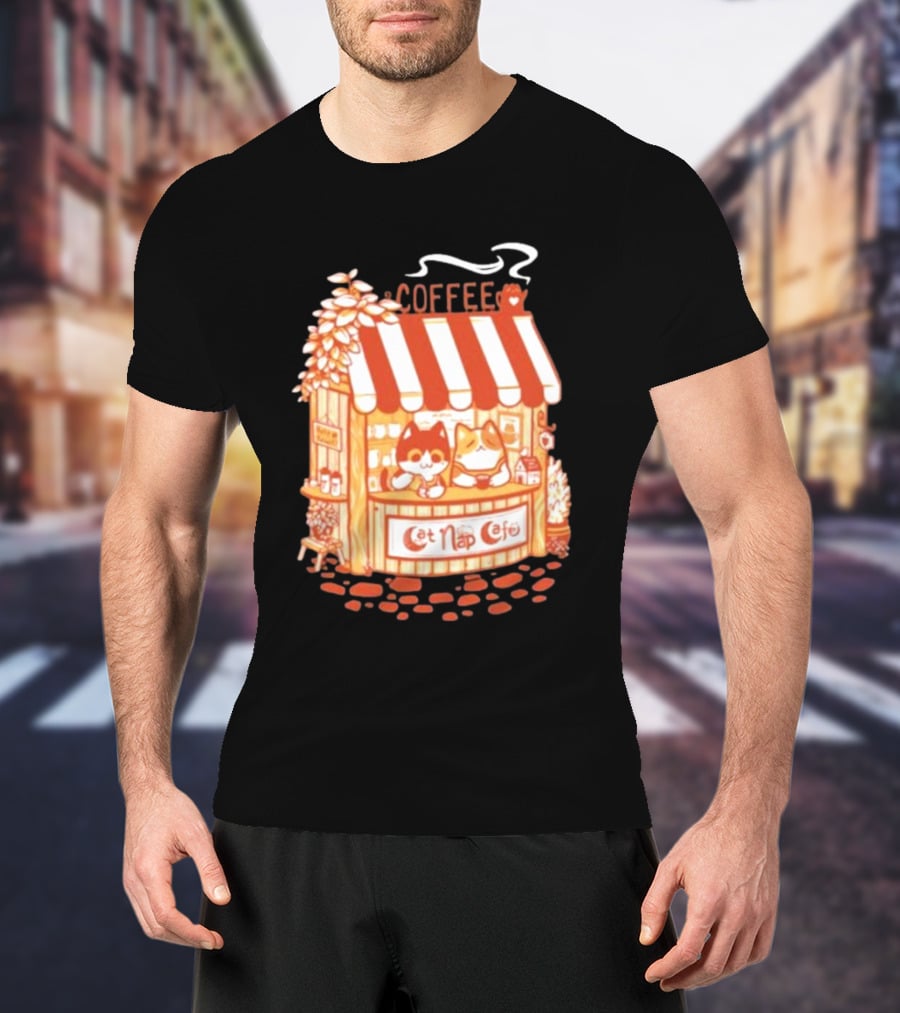Lazy Cat Coffee Cat Nap Cafe Cozy Kiosk T-Shirt