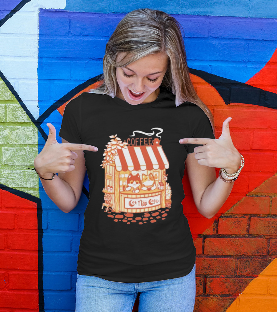 Lazy Cat Coffee Cat Nap Cafe Cozy Kiosk T-Shirt