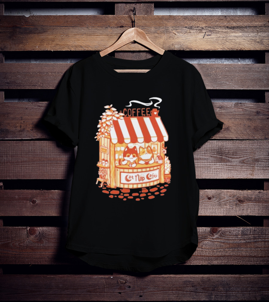 Lazy Cat Coffee Cat Nap Cafe Cozy Kiosk T-Shirt