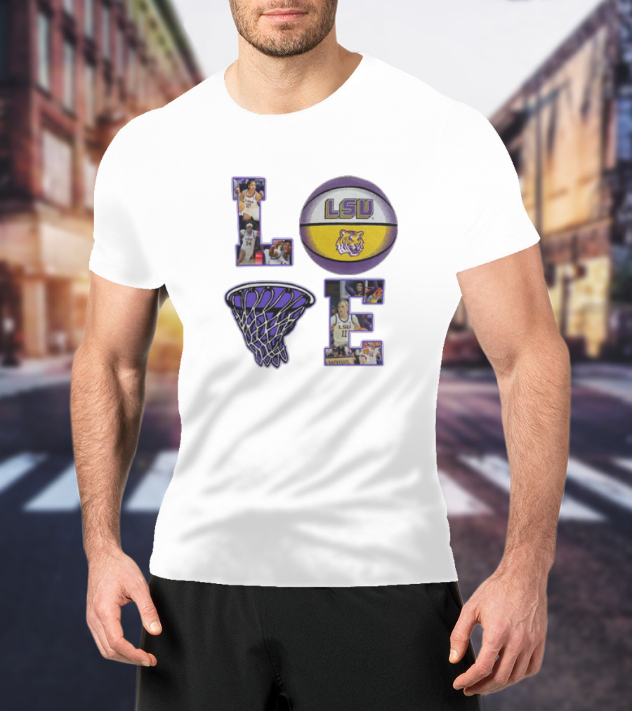 LSU Tigers Women's Basketball Love Collage With Basketball And Players T-Shirt