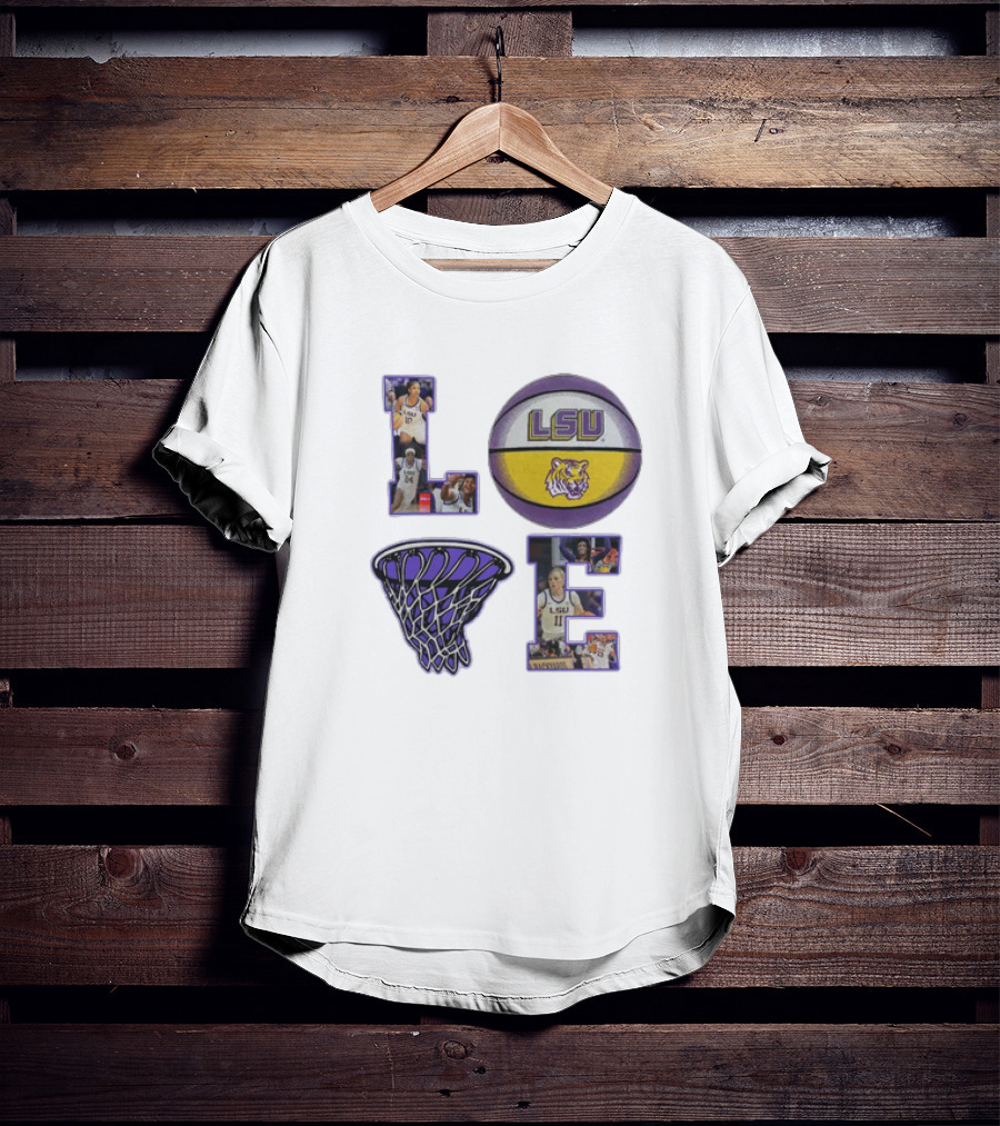 LSU Tigers Women's Basketball Love Collage With Basketball And Players T-Shirt