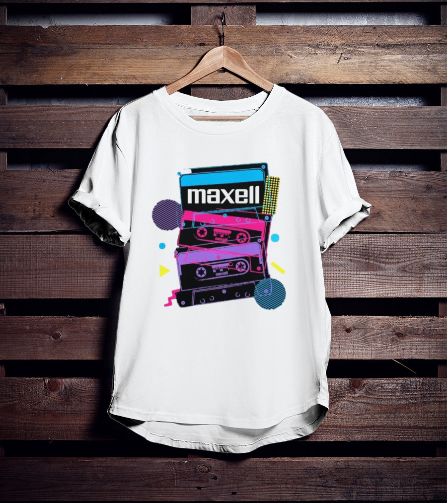 Maxell Retro Cassette Stack Vibrant Neon Aesthetic T-Shirt