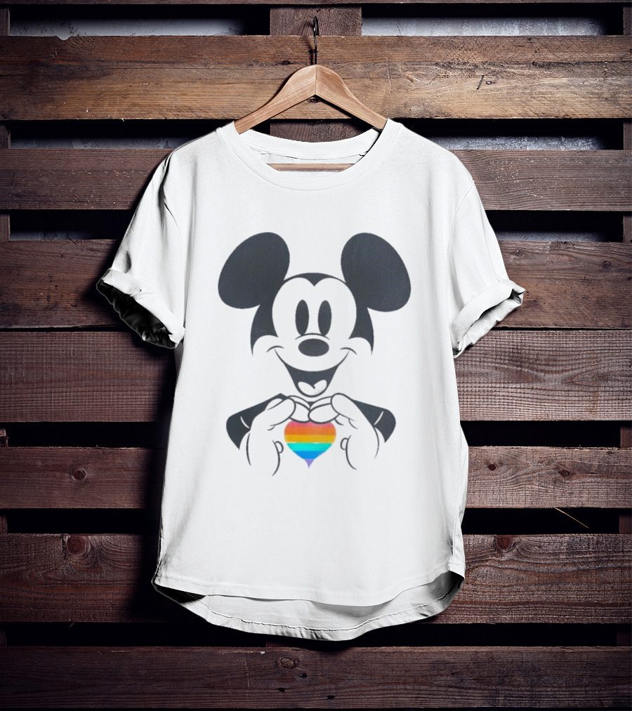 Mickey Mouse Holding Rainbow Heart Disney Pride T-Shirt