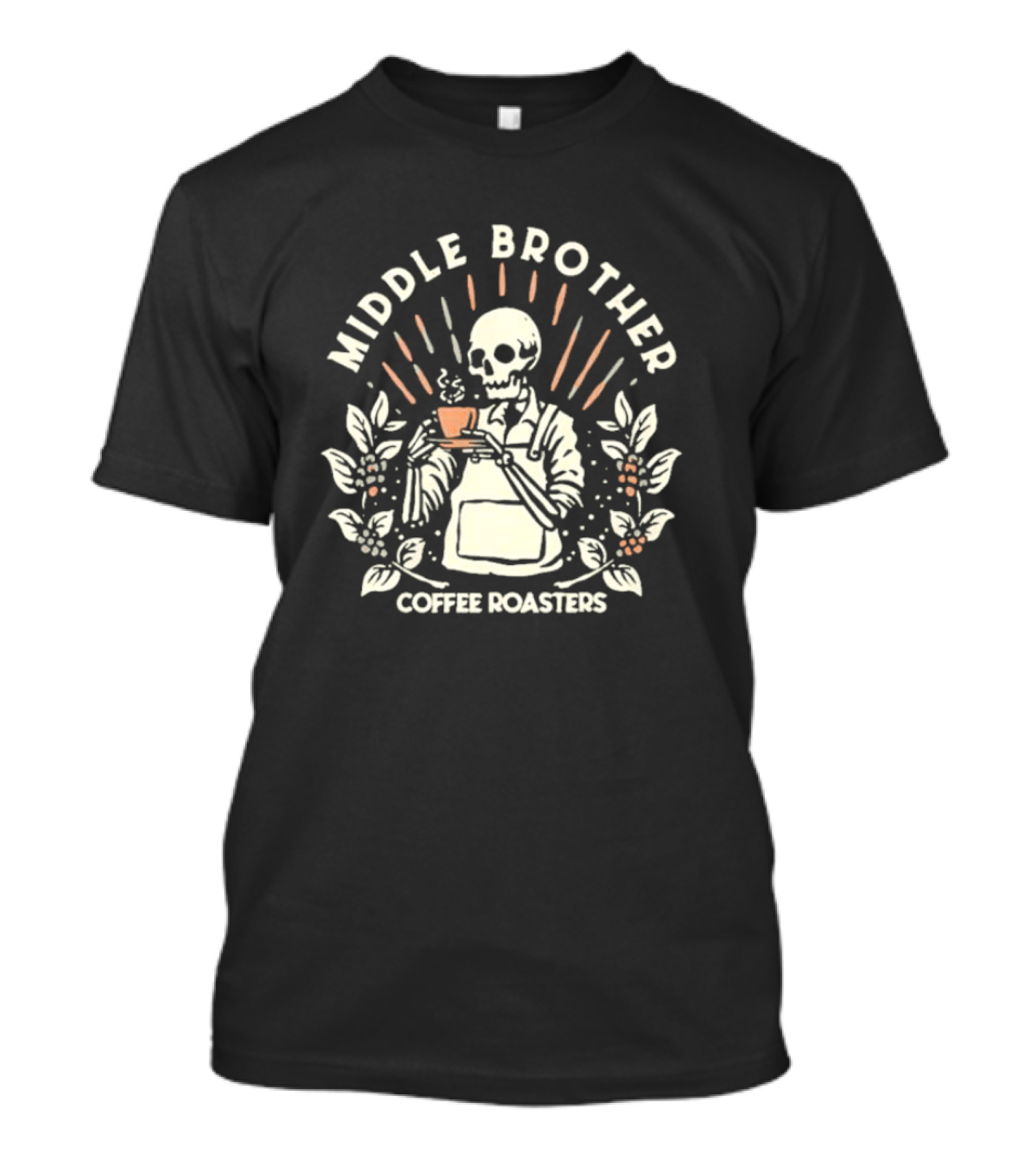 Middle Brother Coffee Roasters Skeleton Barista Holding Coffee Cup T-Shirt
