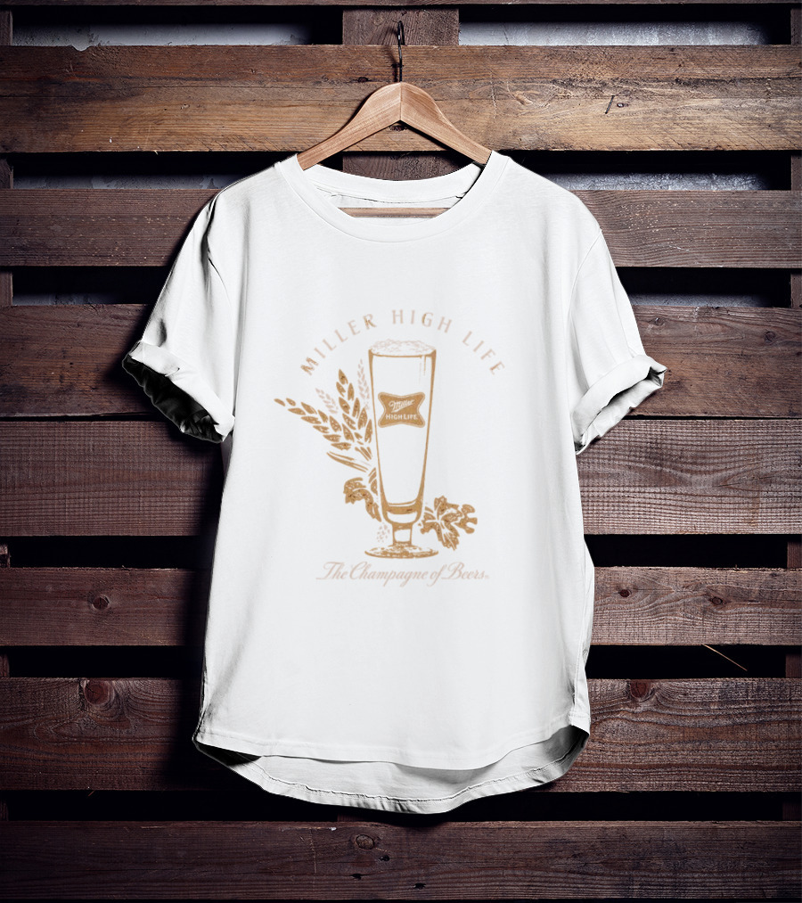 Miller High Life The Champagne Of Beers Tall Glass With Wheat And Leaves T-Shirt